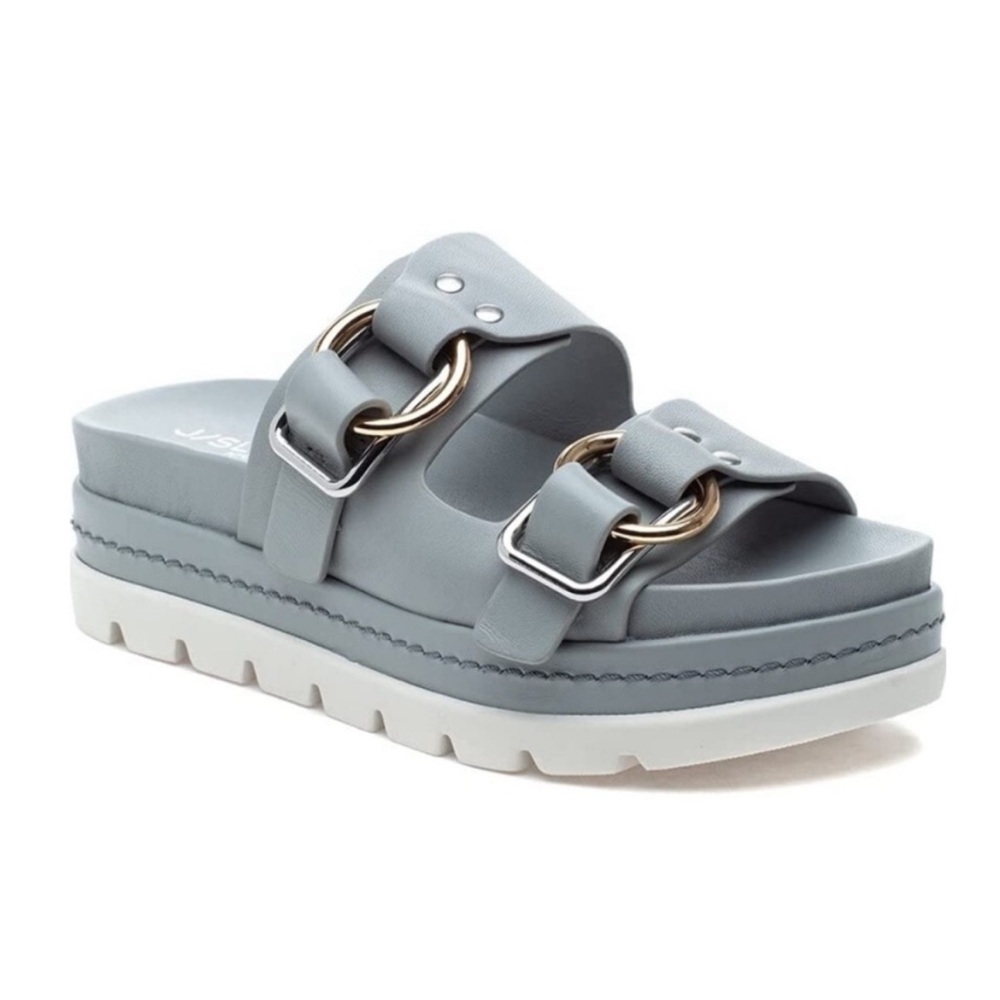 NWT J/SLIDES BAHA Light Grey Leather Sandal